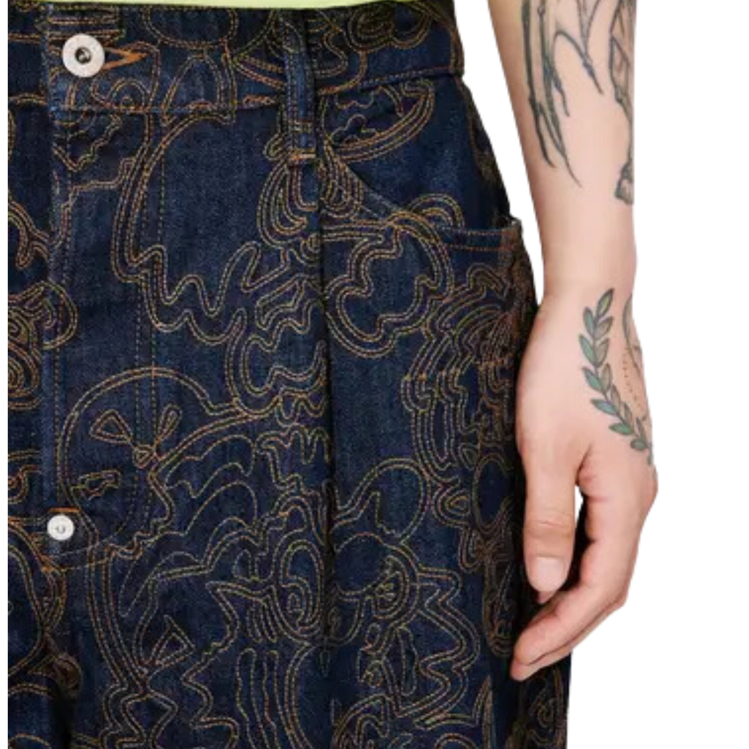 Kenzo Jeans Allover Print Wide Leg Brown-Blue