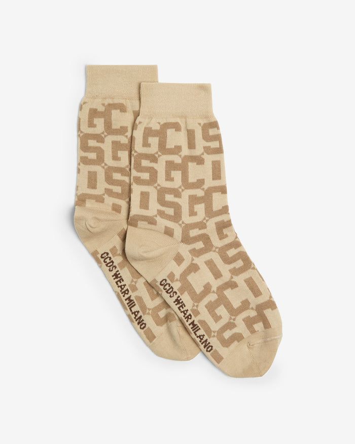 Gcds Socks Allover Print Jacquard Brown
