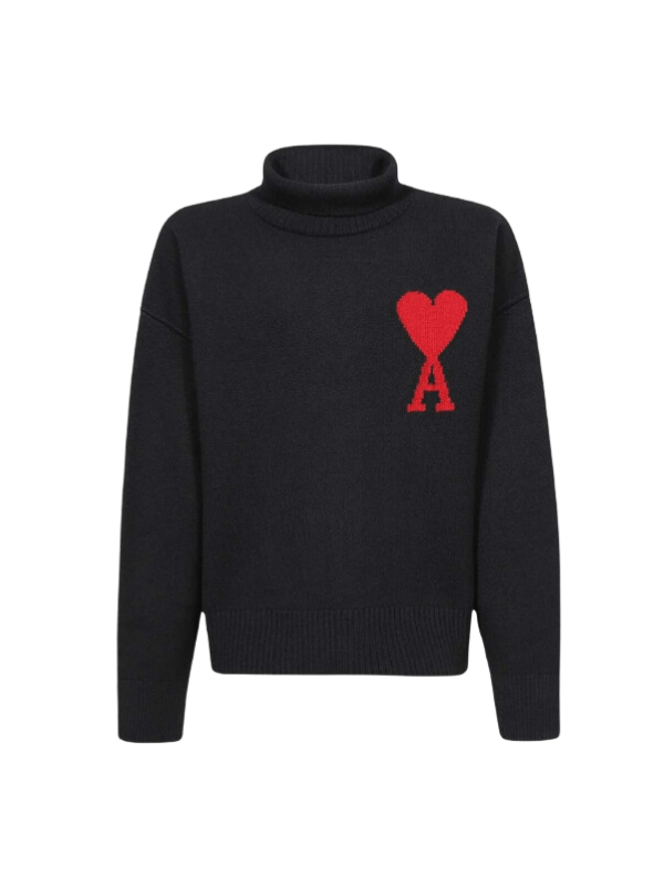 Ami Turtleneck De Coeur Logo Black