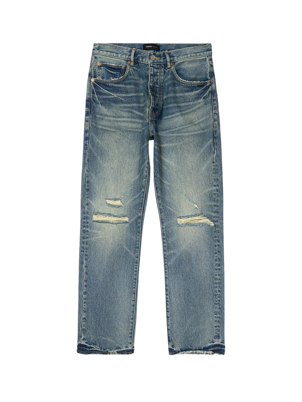 Purple Jeans Vintage Knee Slit Mid Indigo