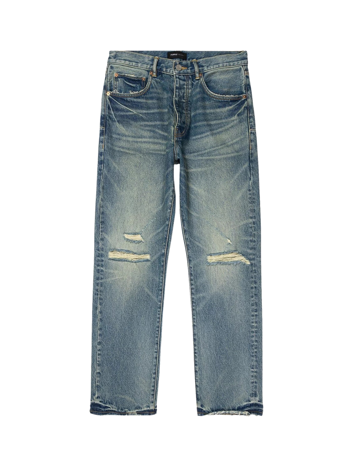 Purple Jeans Vintage Knee Slit Mid Indigo