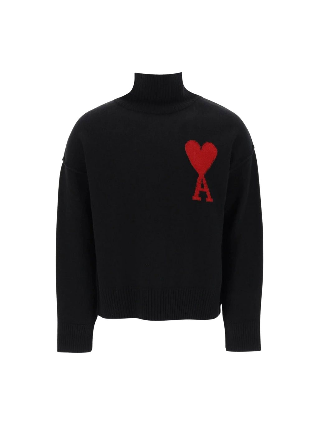 Ami Sweater Polo Neck Logo Red-Black