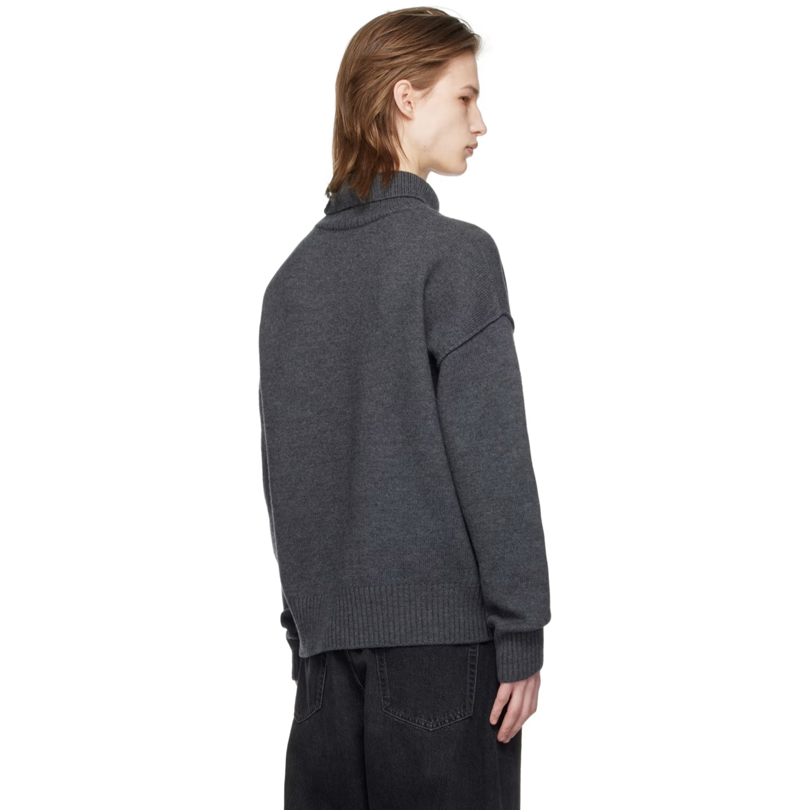 Ami Turtleneck De Coeur Logo Dark Grey