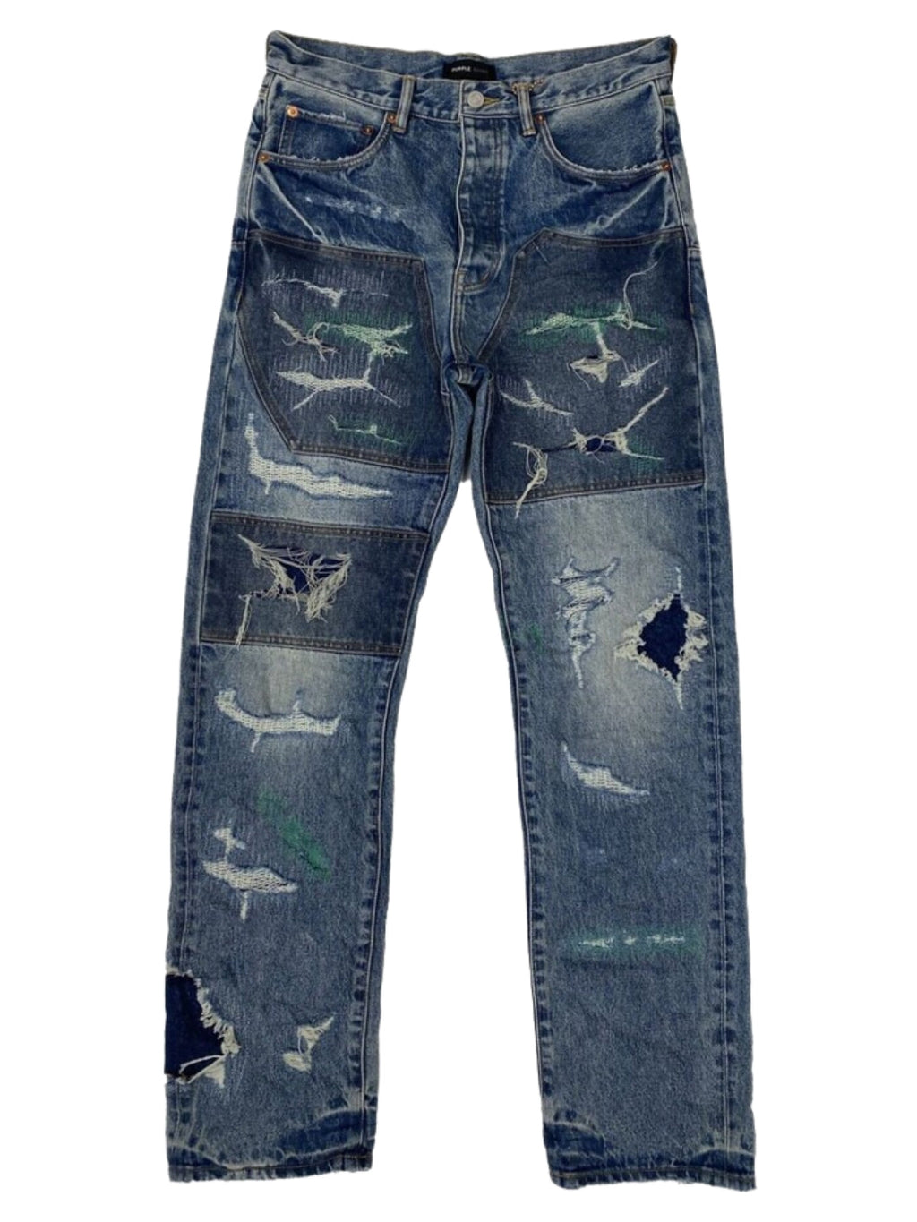 Purple Jeans Full Repair Relaxed Mid Indigo