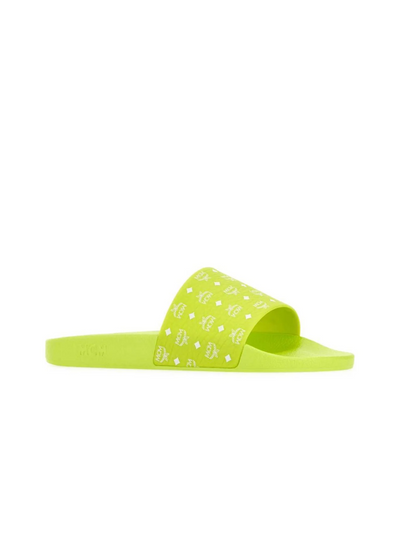 Mcm Slide Ladies Allover Logo Print Lime
