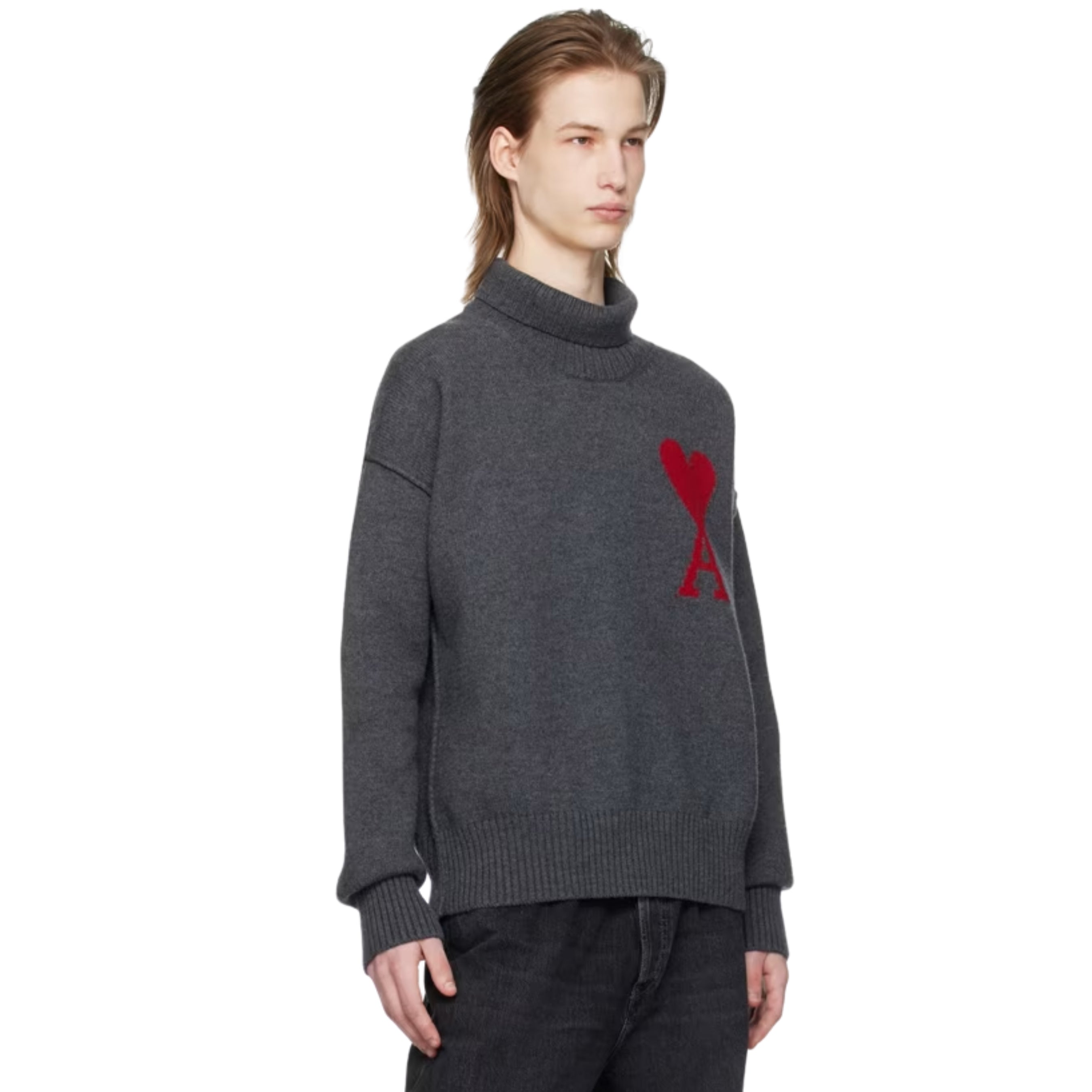 Ami Turtleneck De Coeur Logo Dark Grey