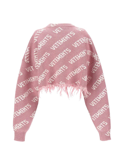 Vetements Sweater Ladies Crop Allover Logo Pink