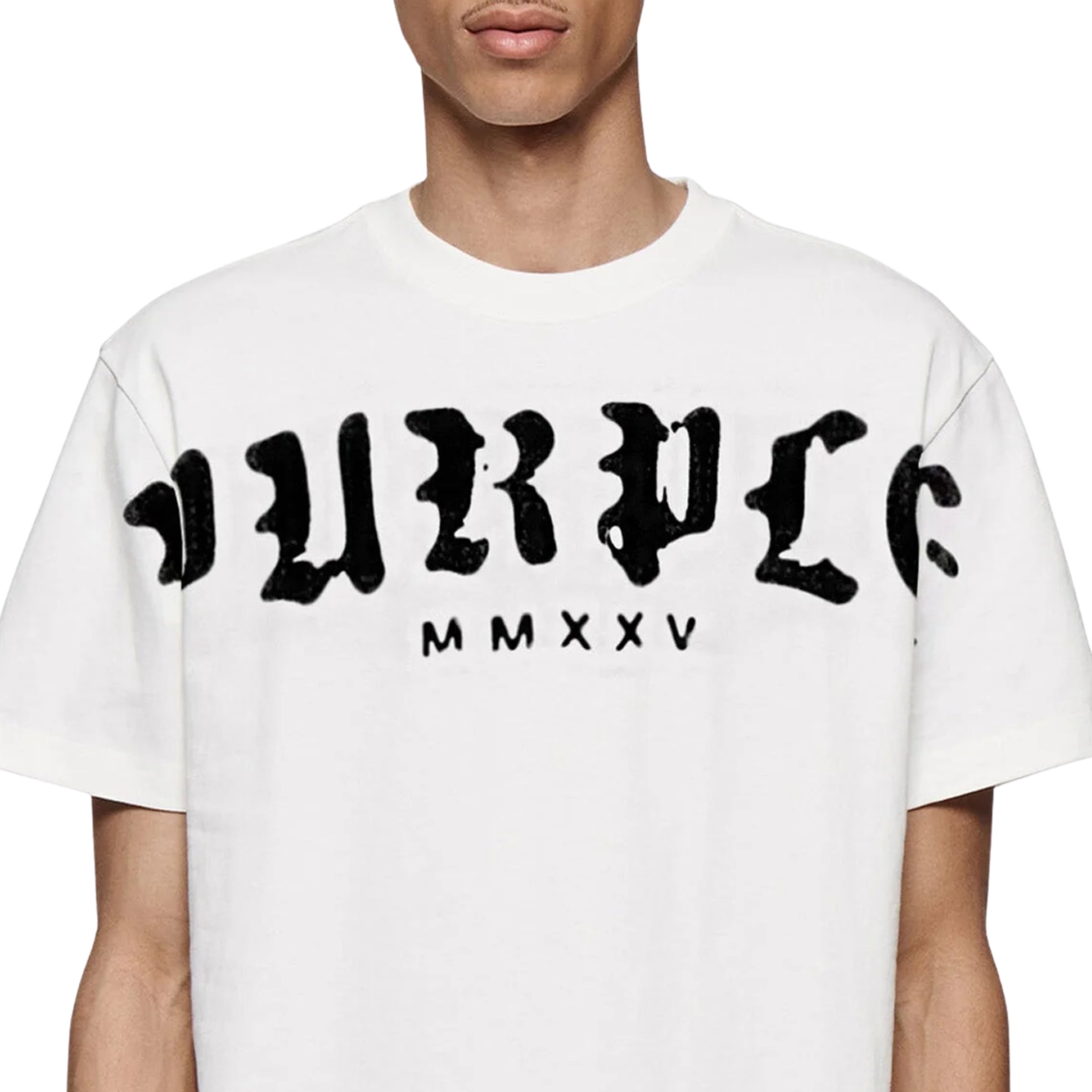 Purple T-Shirt Old English Logo White