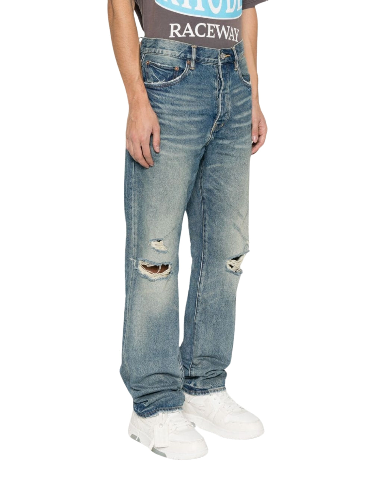 Purple Jeans Vintage Knee Slit Mid Indigo