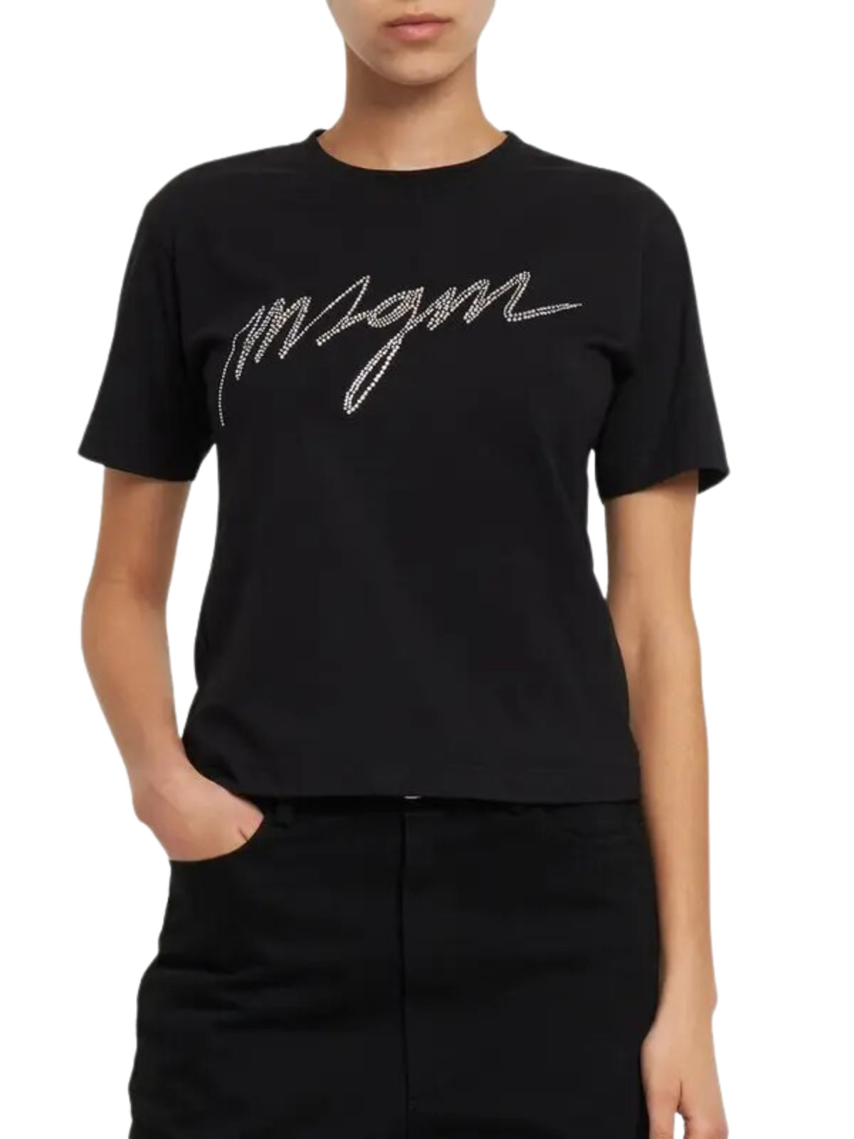 Msgm T-Shirt Ladies Diamante Logo Black