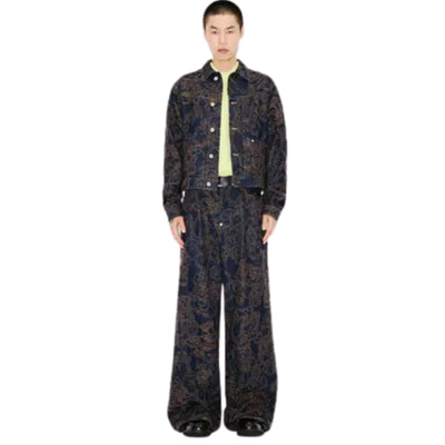 Kenzo Jeans Allover Print Wide Leg Brown-Blue