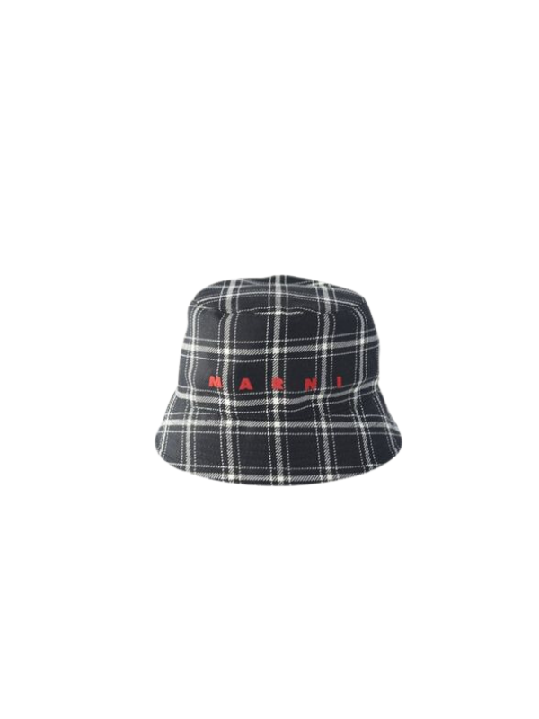 Marni Bucket Hat Check Logo Black-White