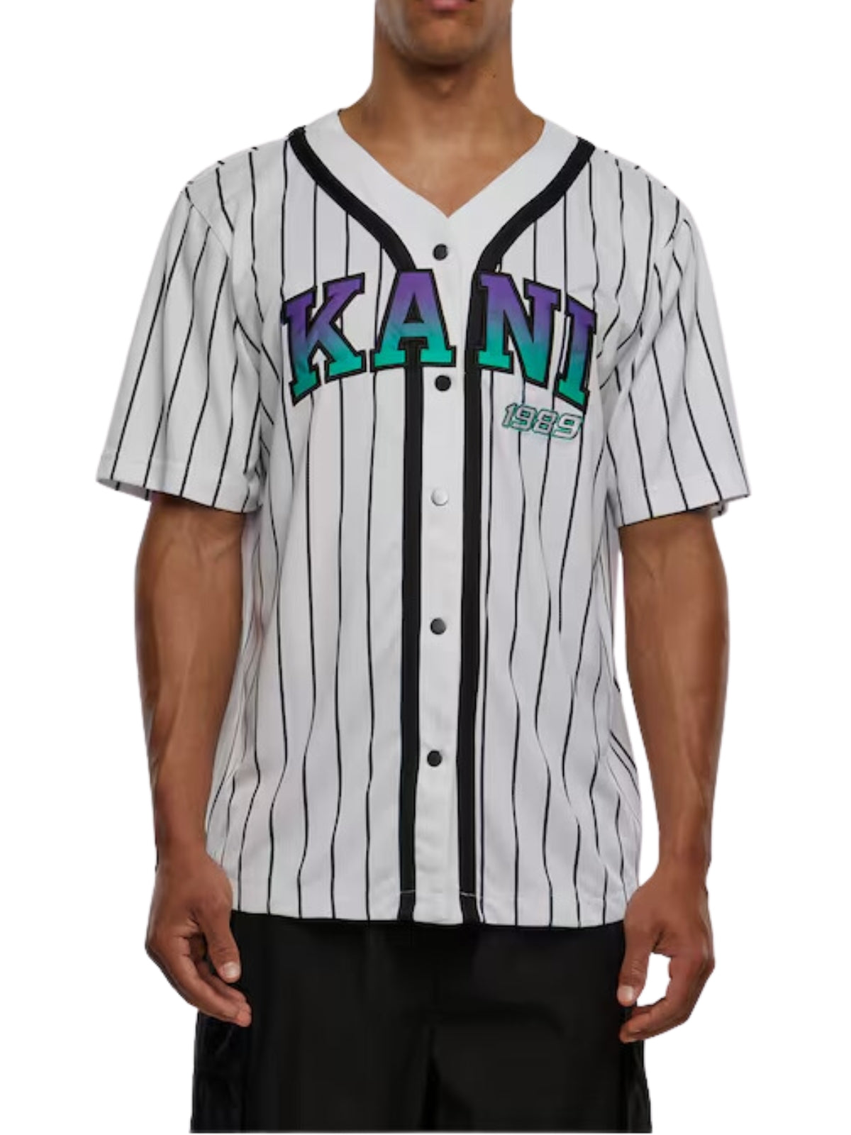 Karl Kani T-Shirt Pinstripe Baseball White-Black-Purple
