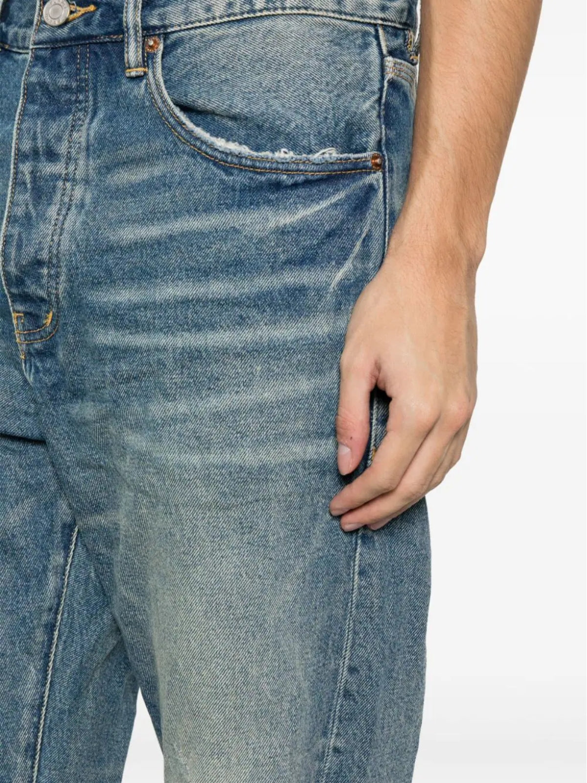 Purple Jeans Vintage Knee Slit Mid Indigo