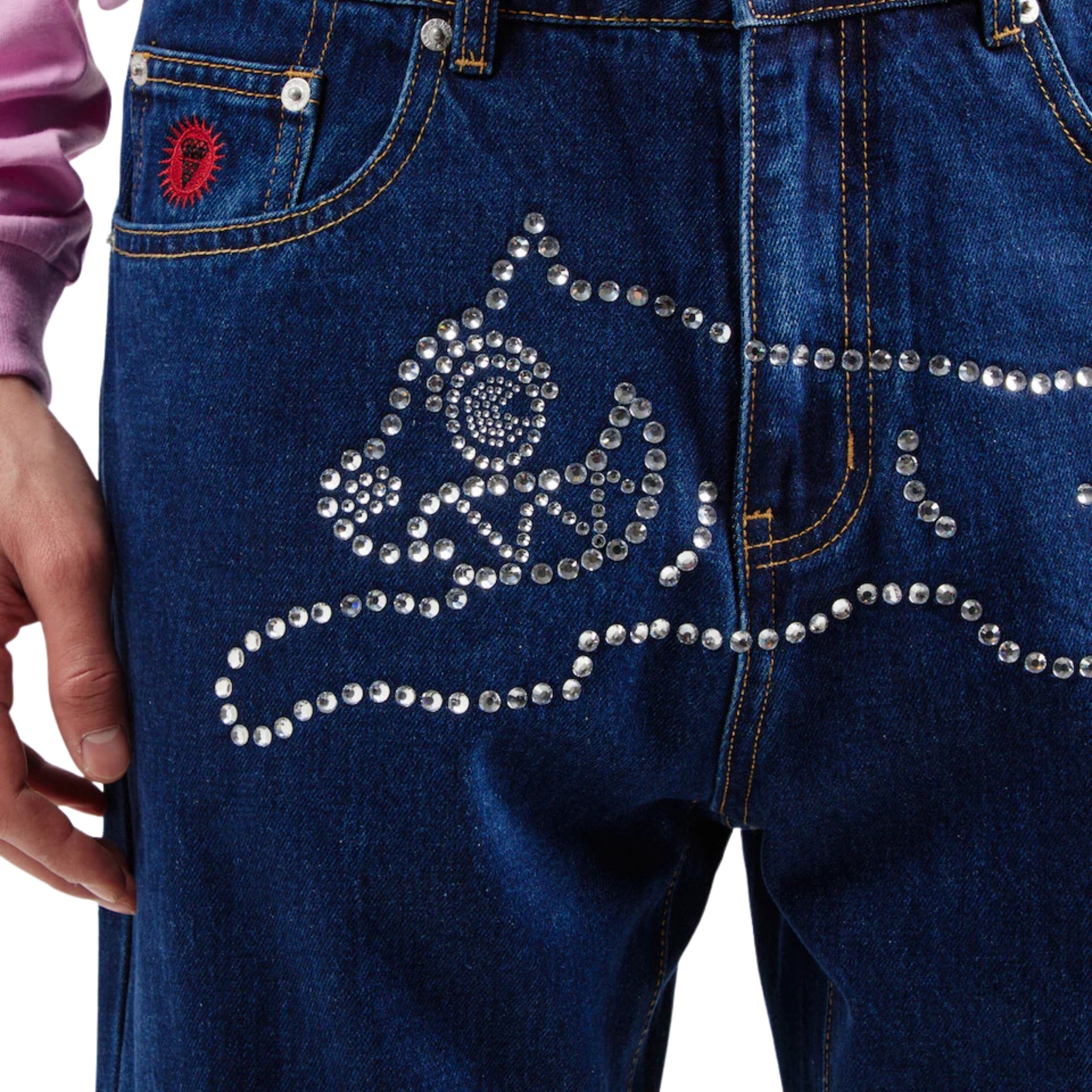 Ice-Cream Jeans Rhinestone Running Dog Indigo