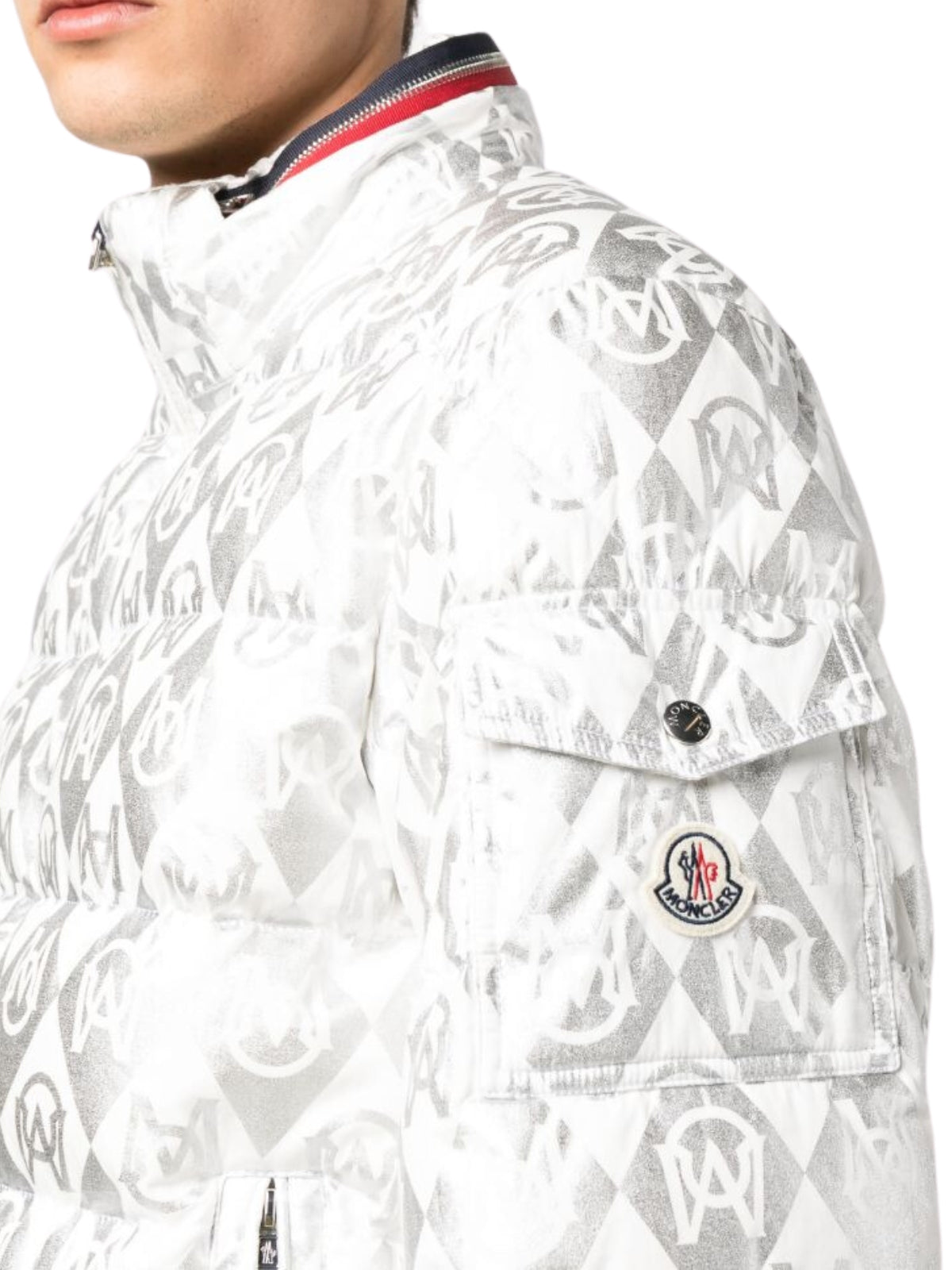 Moncler Jacket Bourne Allover Print White-Silver