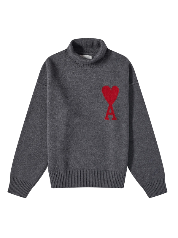 Ami Turtleneck De Coeur Logo Dark Grey
