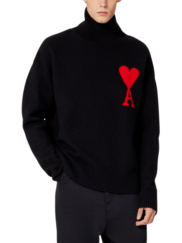 Ami Sweater Polo Neck Logo Red-Black