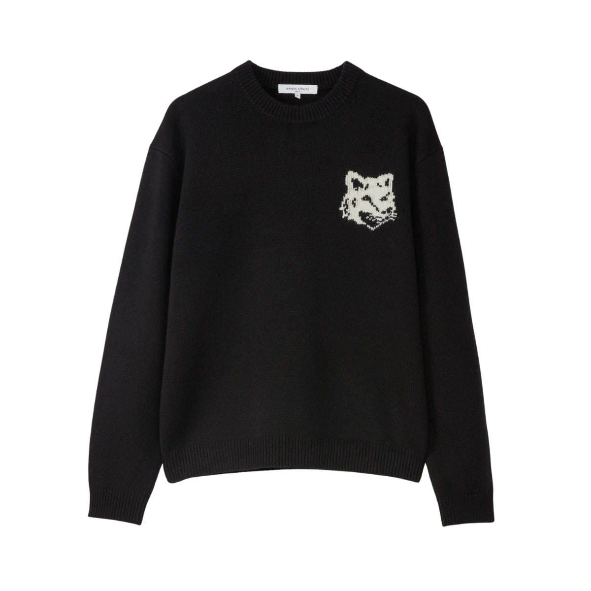 Maison Kitsune Sweater Fox Head Intarsia Black