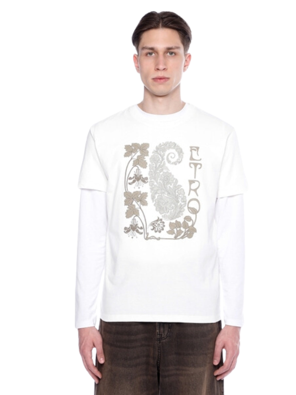 Etro T-Shirt Paisley Print Embroidered Logo White-Beige