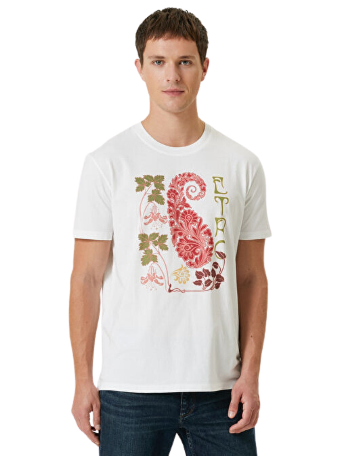 Etro T-Shirt Paisley Print Embroidered Logo White-Red